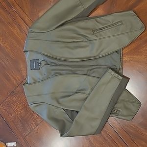 Dynamite faux leather cropped jacket, Olive Green